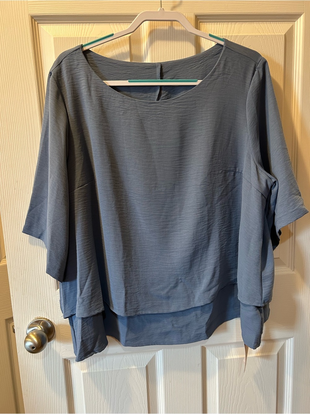 Emery Rose 2X Layered Slate Blue Women's Short Sleeve Blouse NWT